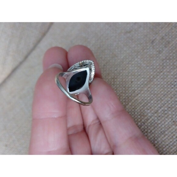 Vintage Onyx Diamond Filigree Ring 10k White Gold Size 7.75 - Picture 11 of 12